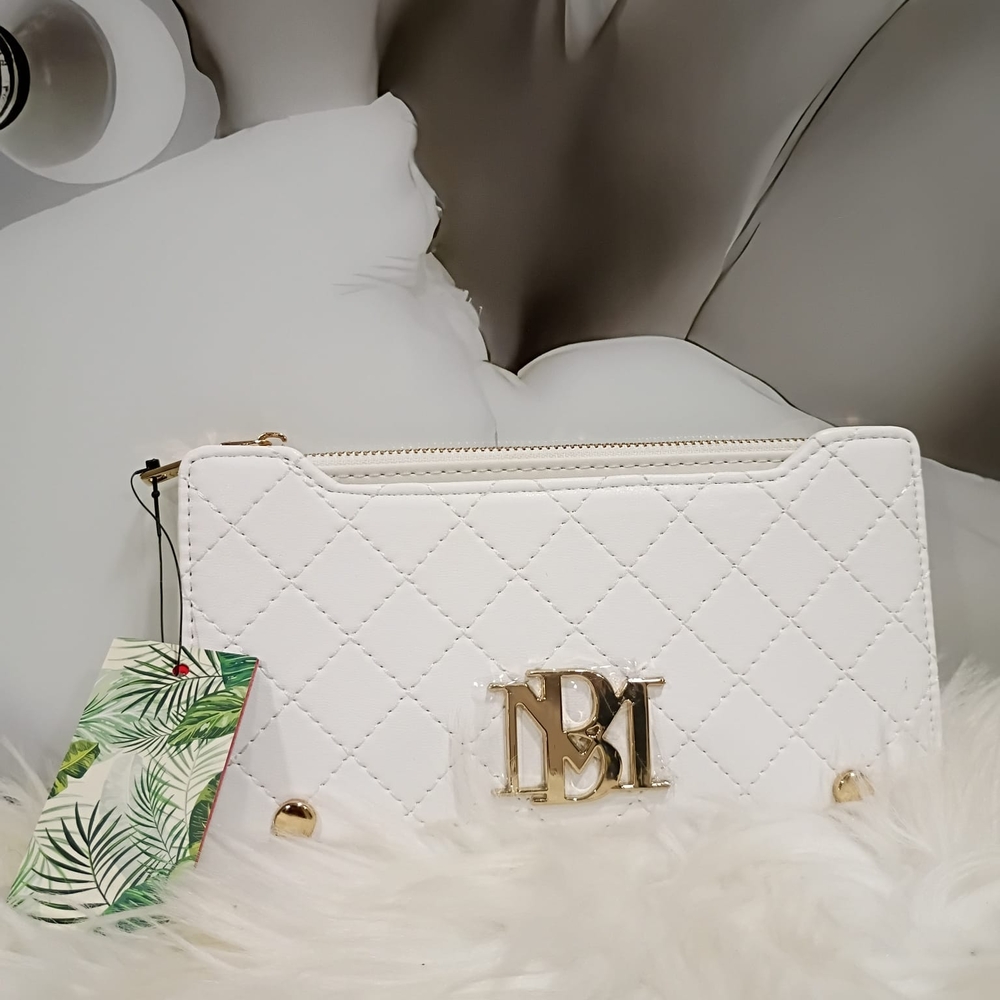 Badgley Mischka White Quilted Clutch